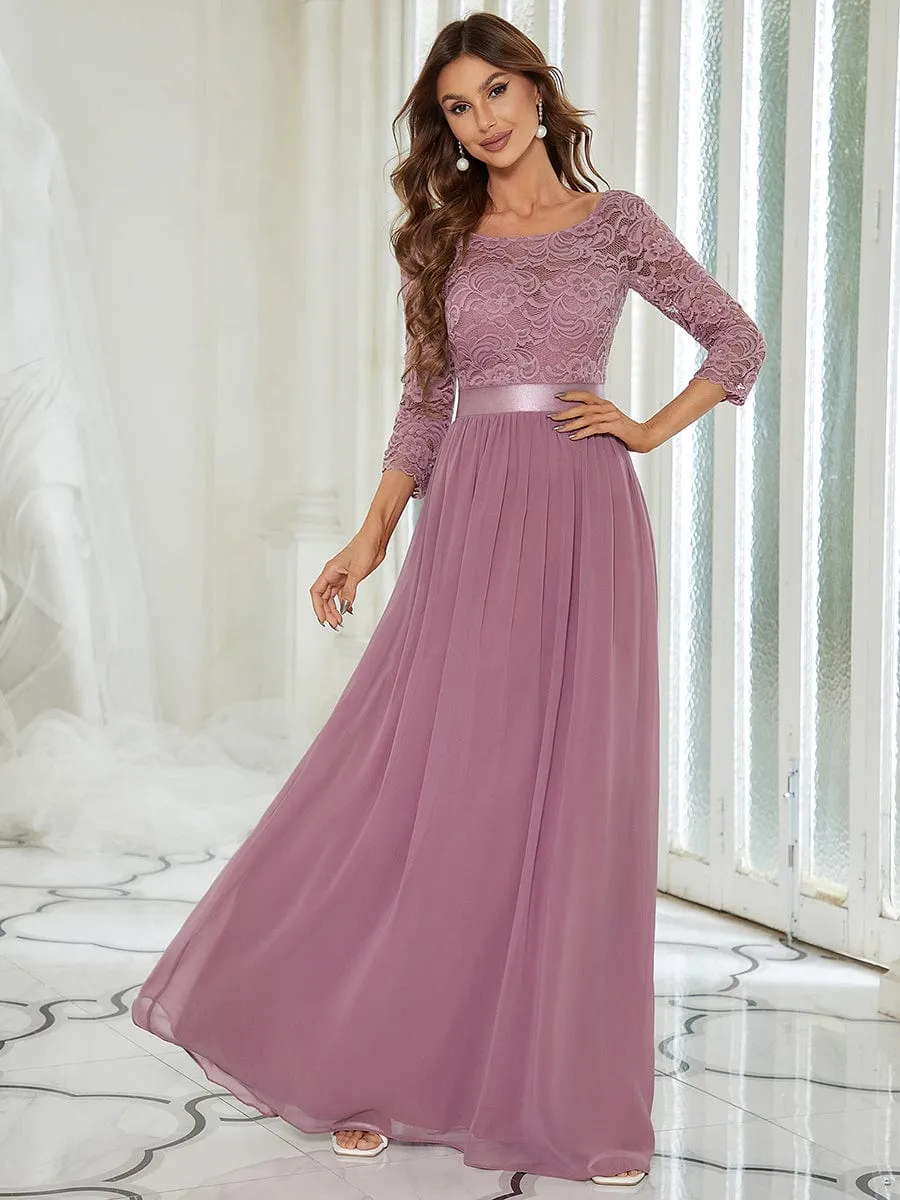 Belted Lace Maxi Dress