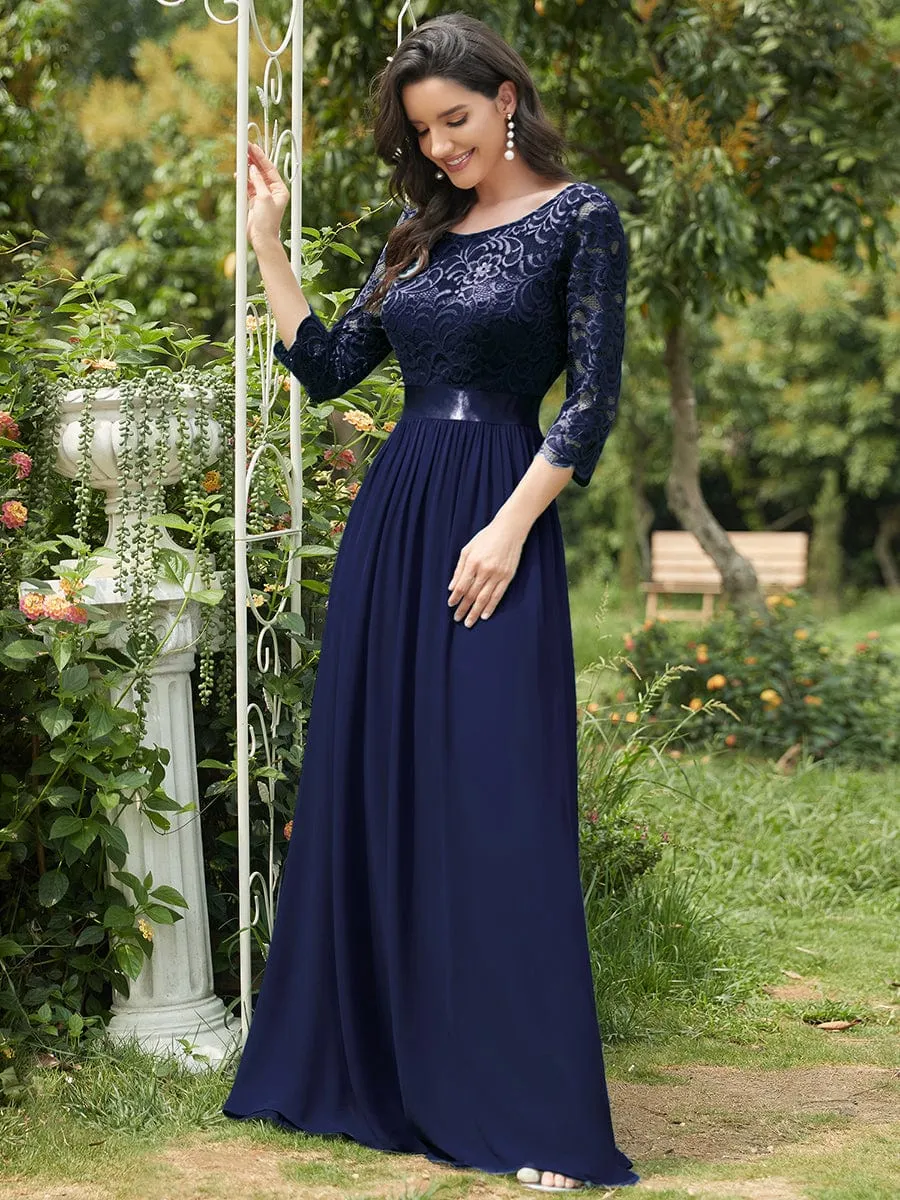 Belted Lace Maxi Dress