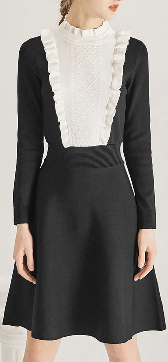 Bicolor Ruffle Knit Dress