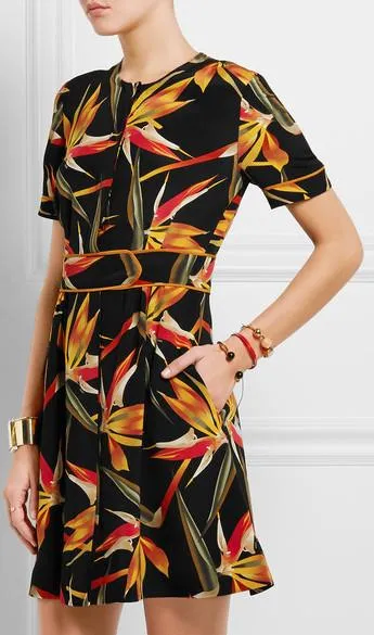 'Bird of Paradise' Printed Silk-Cady Dress