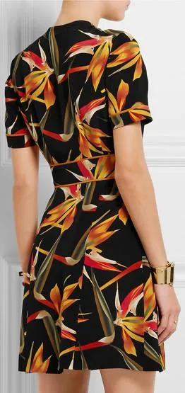 'Bird of Paradise' Printed Silk-Cady Dress