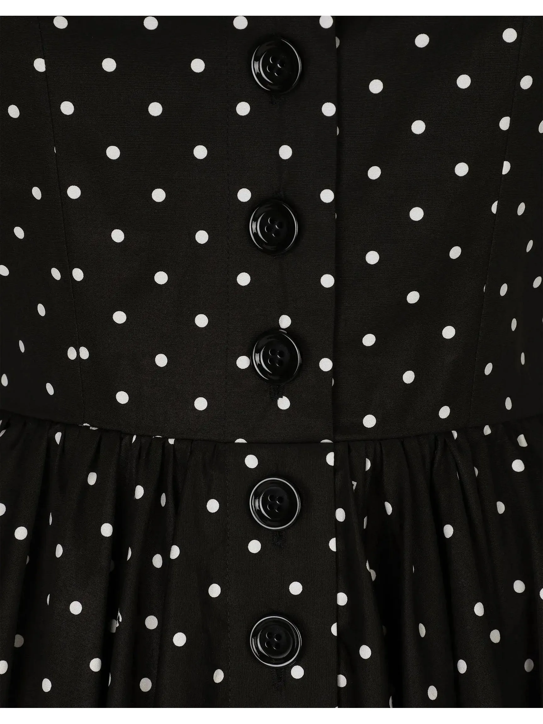 Black and White Calf-Length Cotton Poplin Dress with Polka-Dot Print