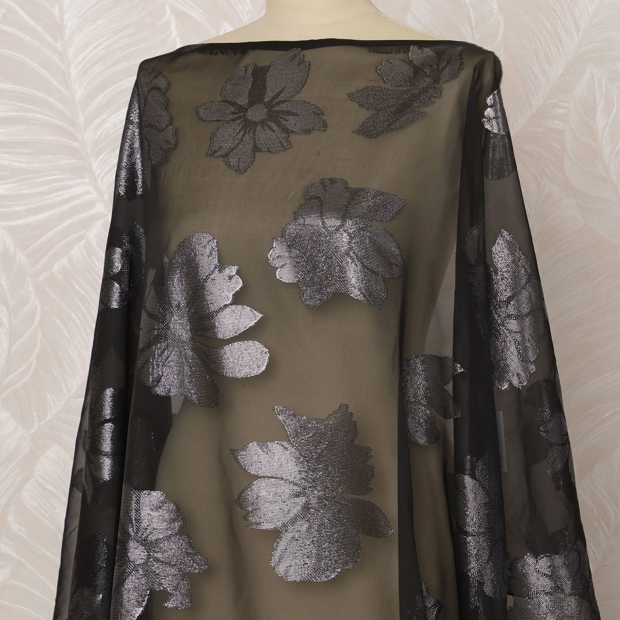 Black Somali Silk (Fransawi) Chiffon Dirac Fabric with Metallic Lurex, 3.5 Meters, 140 cm Width-D20905