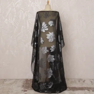 Black Somali Silk (Fransawi) Chiffon Dirac Fabric with Metallic Lurex, 3.5 Meters, 140 cm Width-D20905