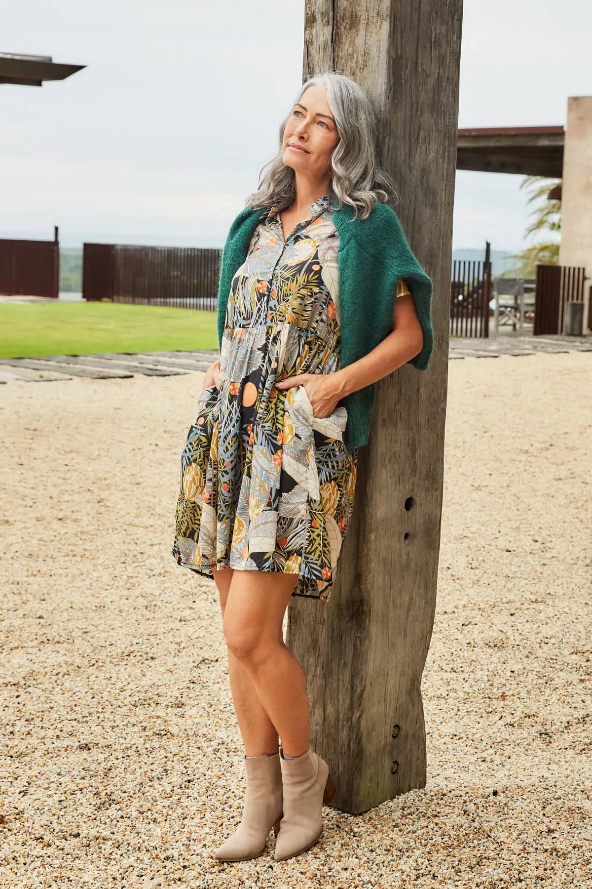 Blue Mountains Villa Dress Black in Cotton