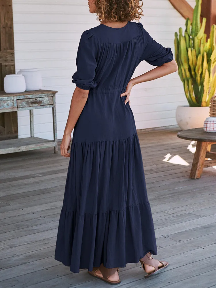 Bohemian Drawstring Waist Maxi Dresses