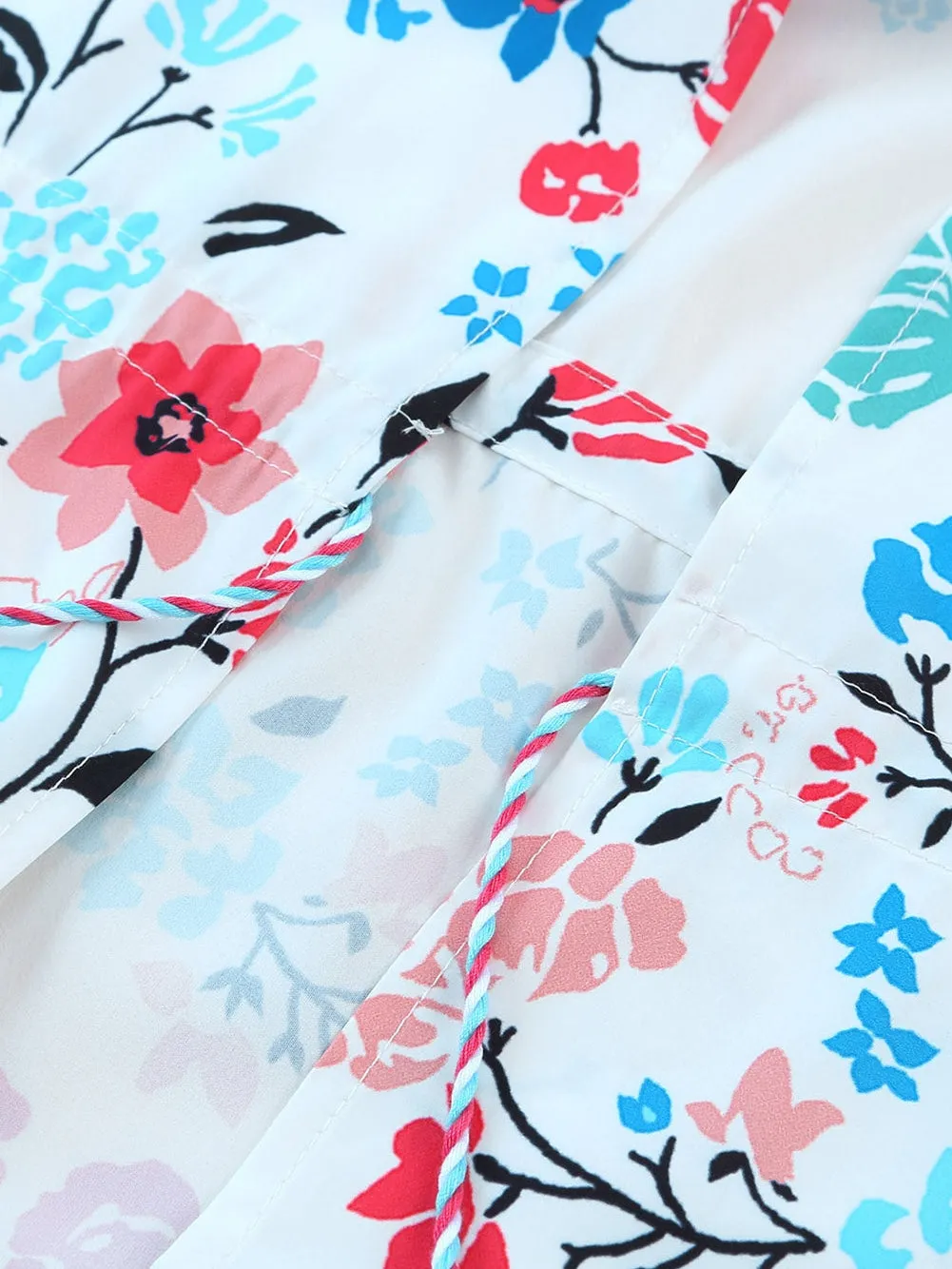 Bohemian Floral Print Tassel Kimono with Long Sleeves