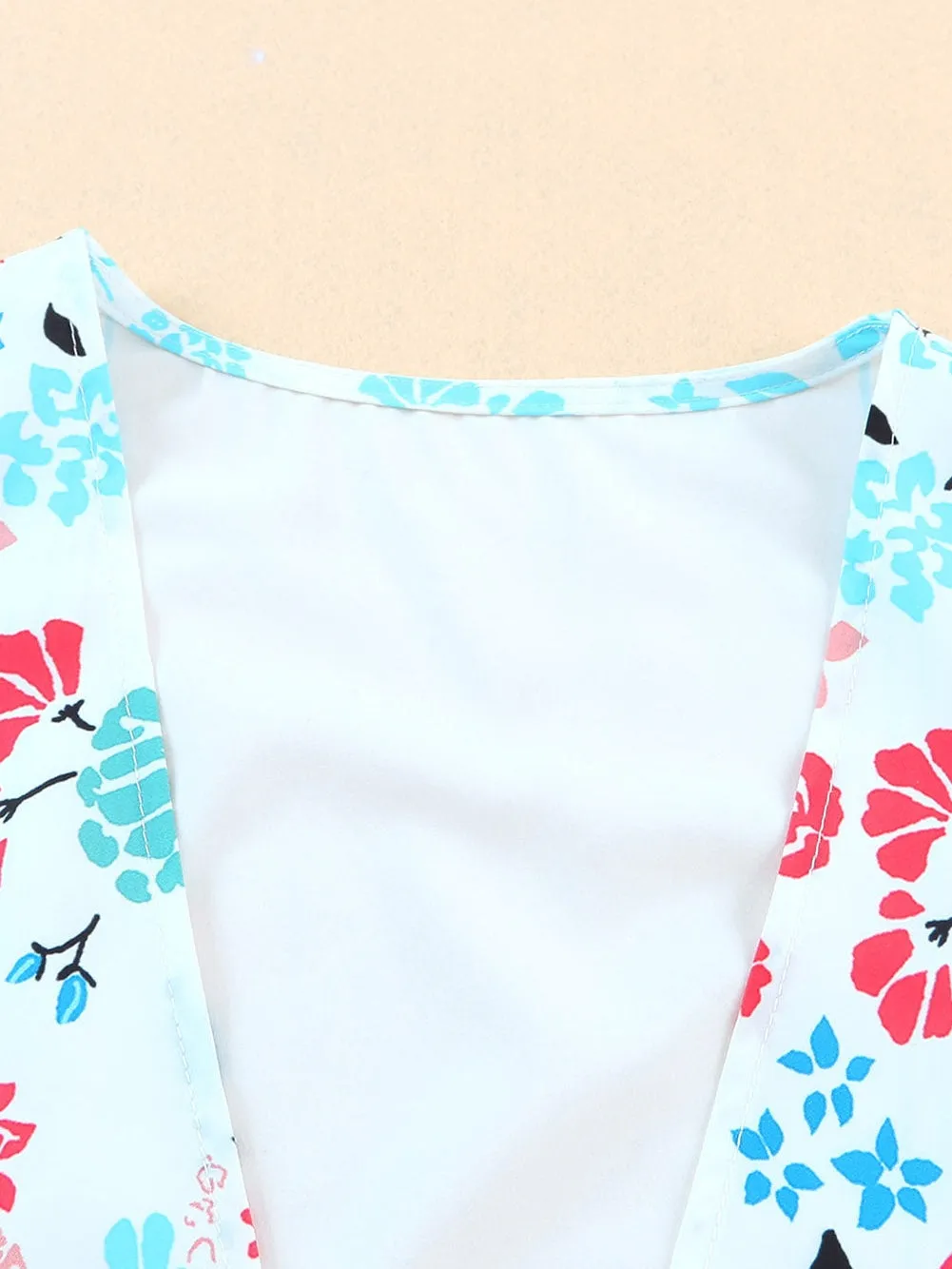 Bohemian Floral Print Tassel Kimono with Long Sleeves