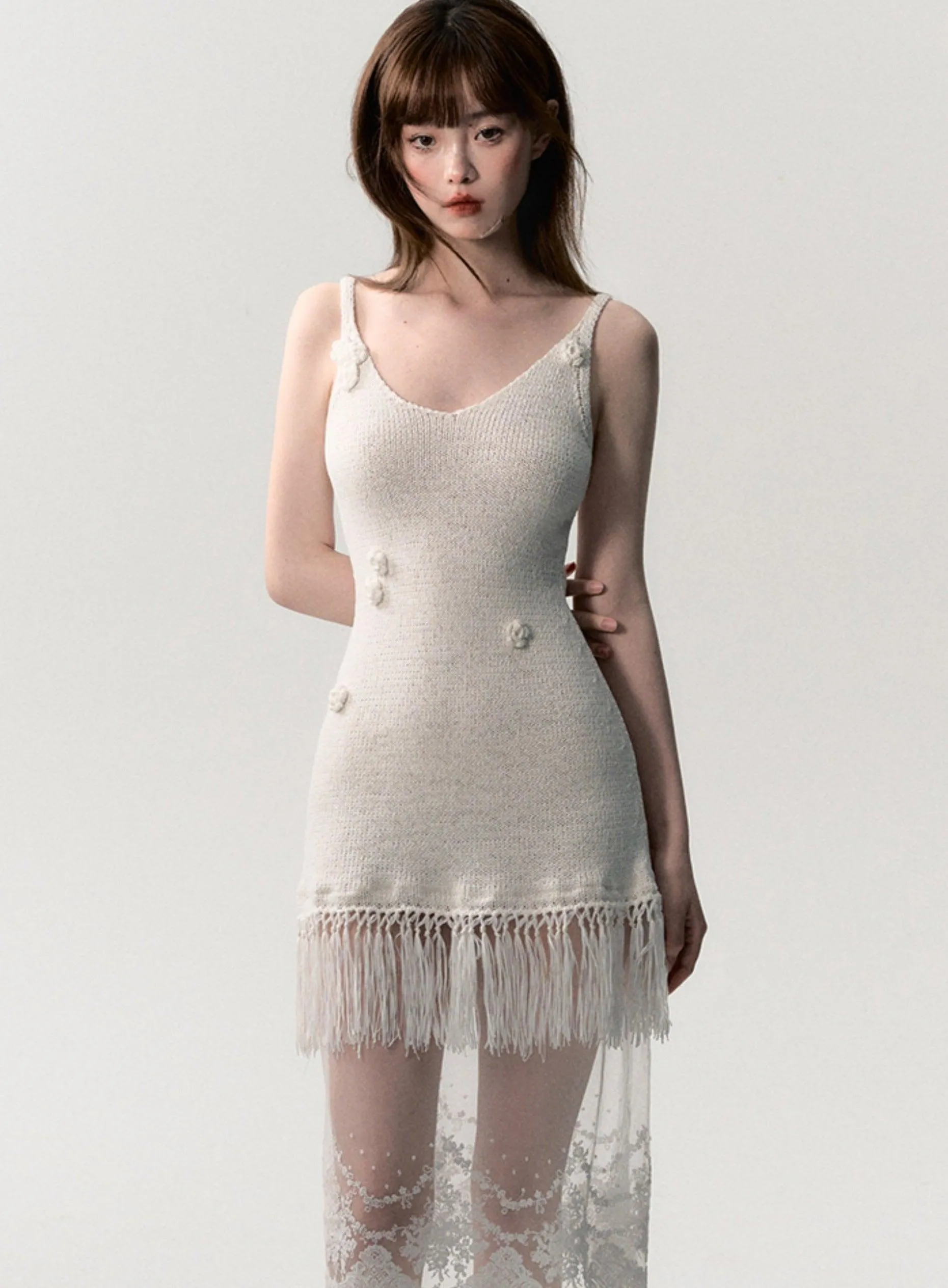Bohemian Fringe Lace Slip Dress