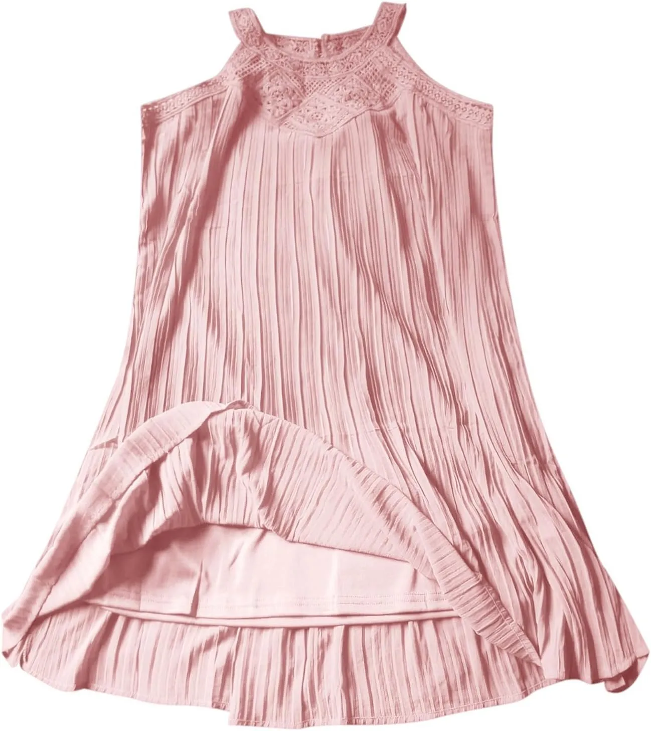 Boho Dresses for Women 2025 Summer Lace Crochet Halter Neck Dress Flowy Pleated Sundress Sleeveless Tank Mini Dress