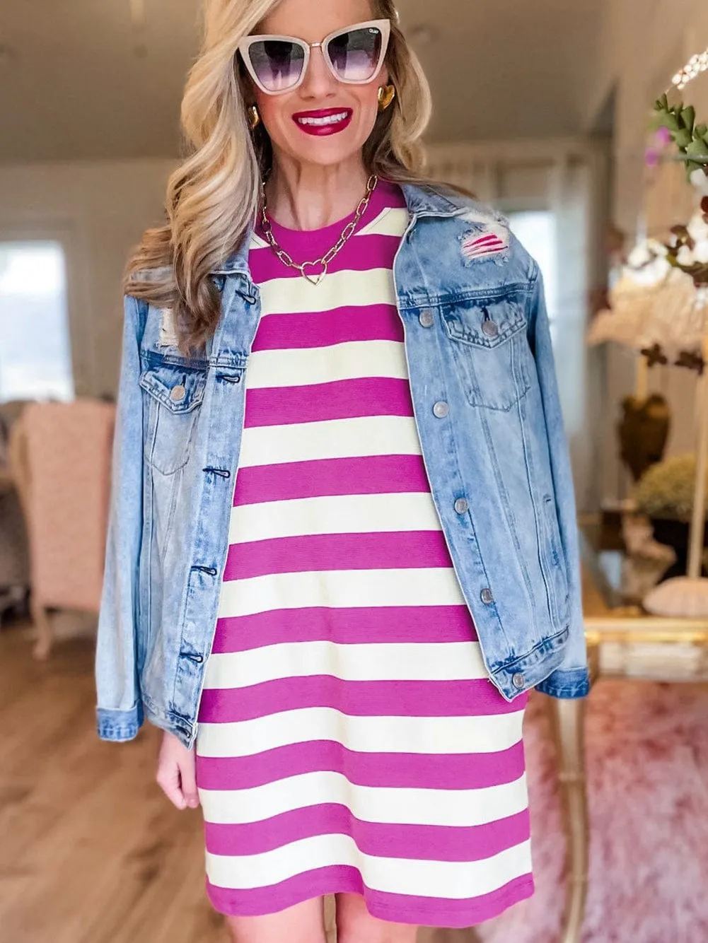 Boho Striped T-Shirt Dress