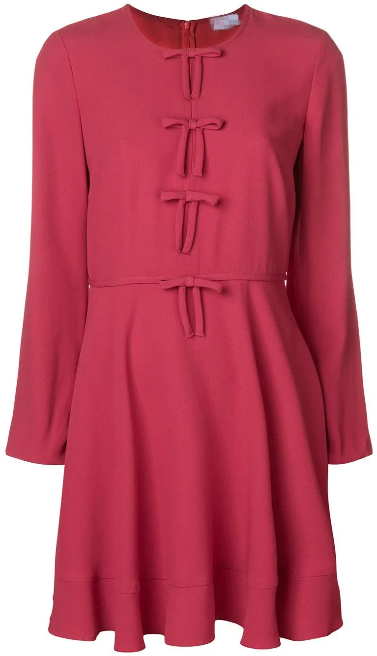 Bow Detail Long-Sleeved Dress, Red