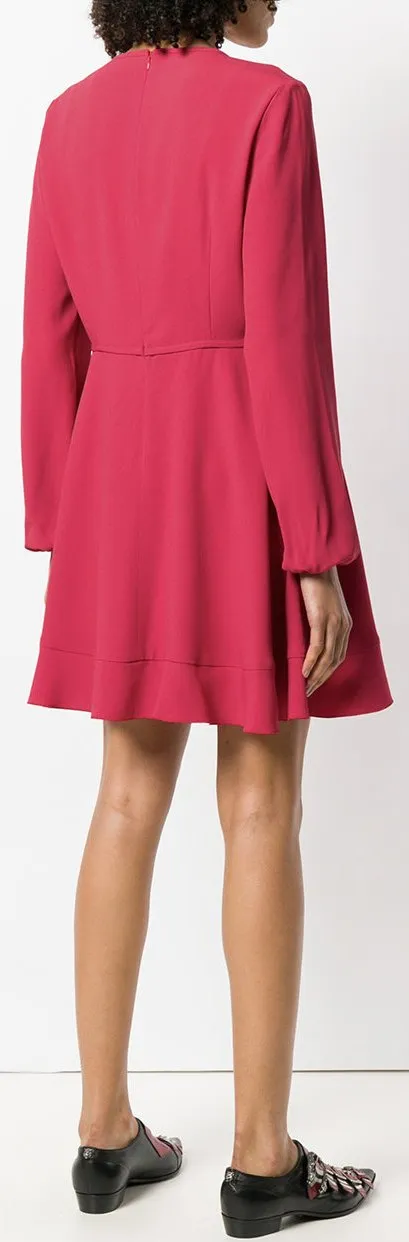 Bow Detail Long-Sleeved Dress, Red