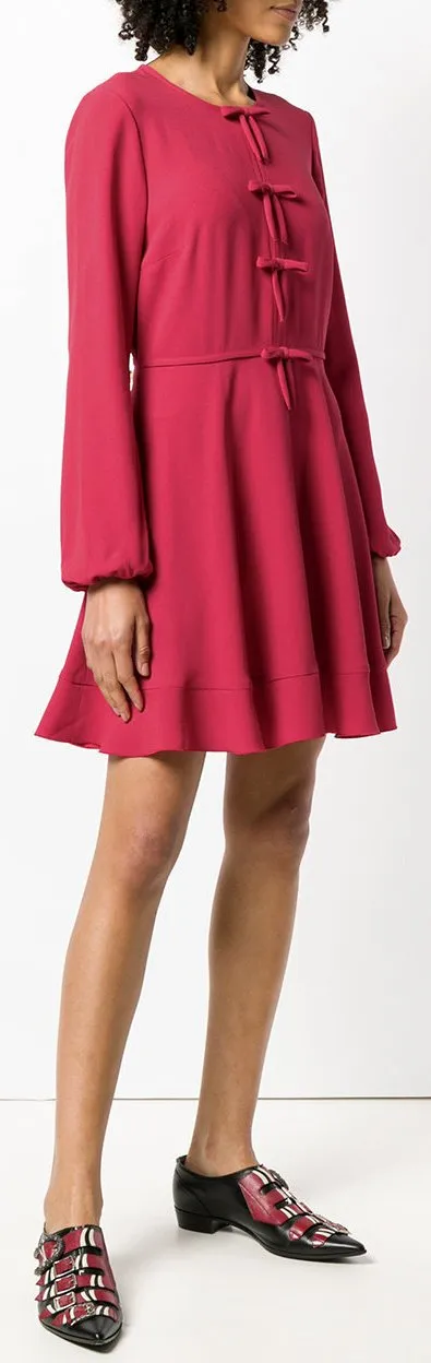 Bow Detail Long-Sleeved Dress, Red