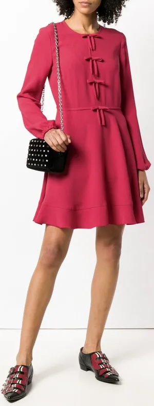 Bow Detail Long-Sleeved Dress, Red