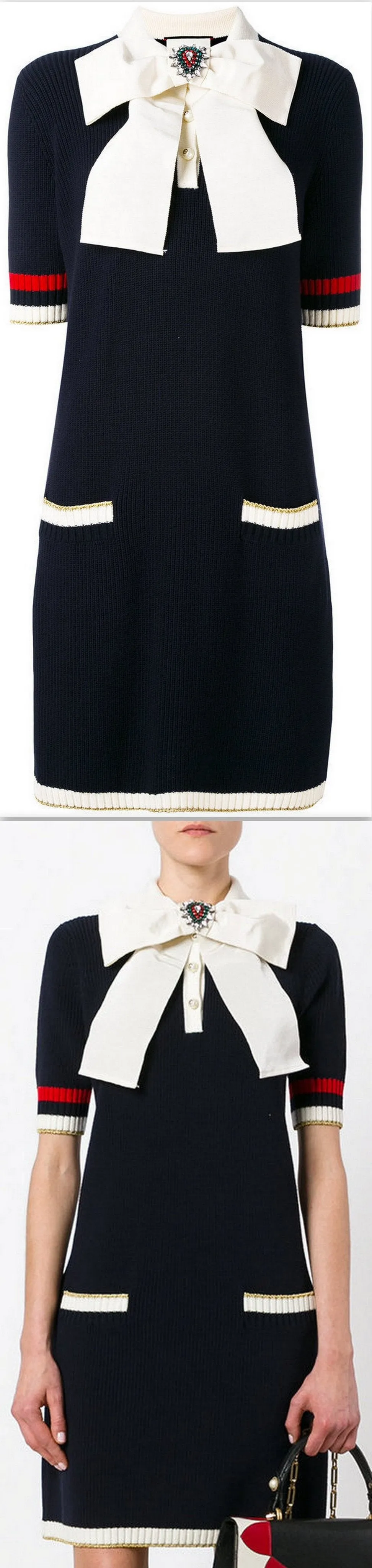 Bow-Embellished Knitted Dress