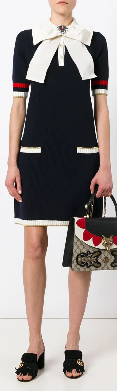Bow-Embellished Knitted Dress
