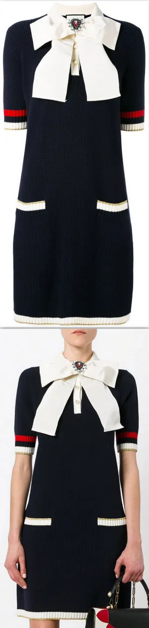 Bow-Embellished Knitted Dress
