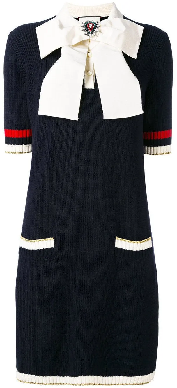 Bow-Embellished Knitted Dress