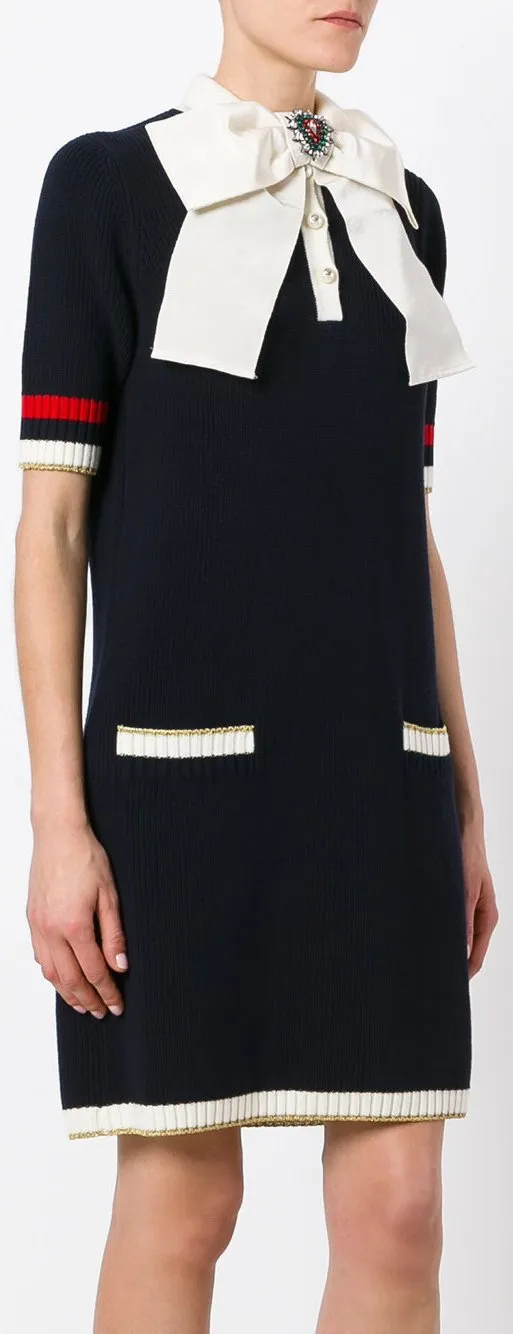 Bow-Embellished Knitted Dress