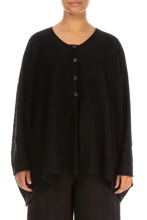 Boxy Black Linen Cardigan