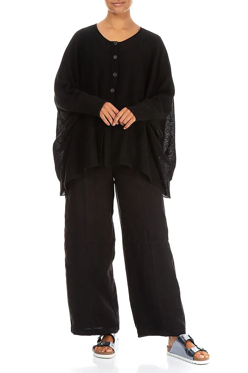 Boxy Black Linen Cardigan