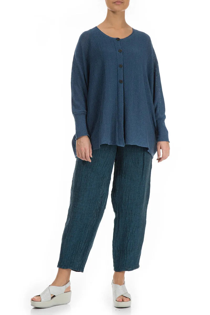 Boxy Blue Linen Cardigan