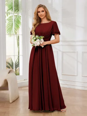 Briana Modest Scoop Short Sleeves Long Chiffon Bridesmaid Dresses