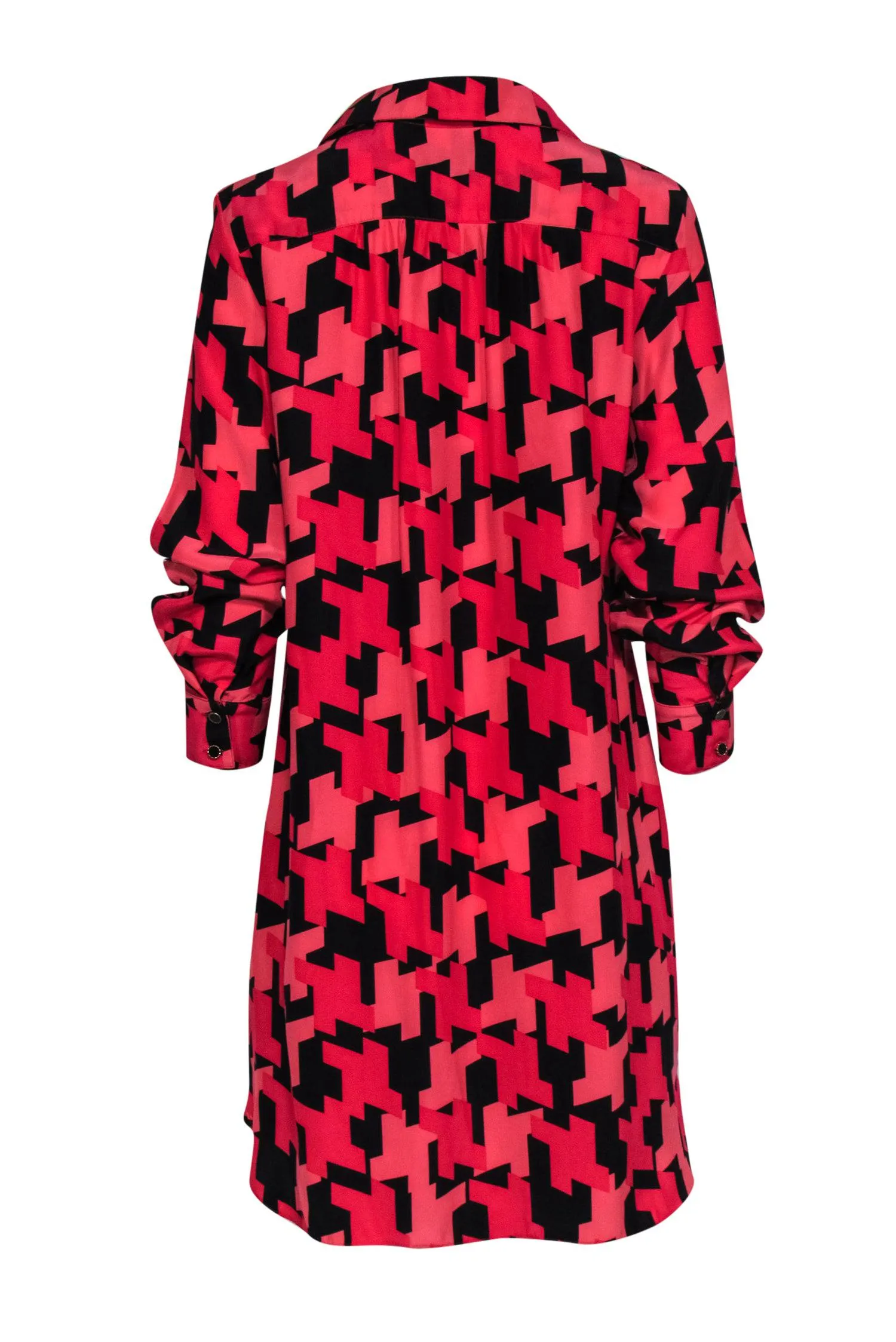 Britt Ryan - Pink & Black Herringbone Print Button-Front Shift Dress Sz L