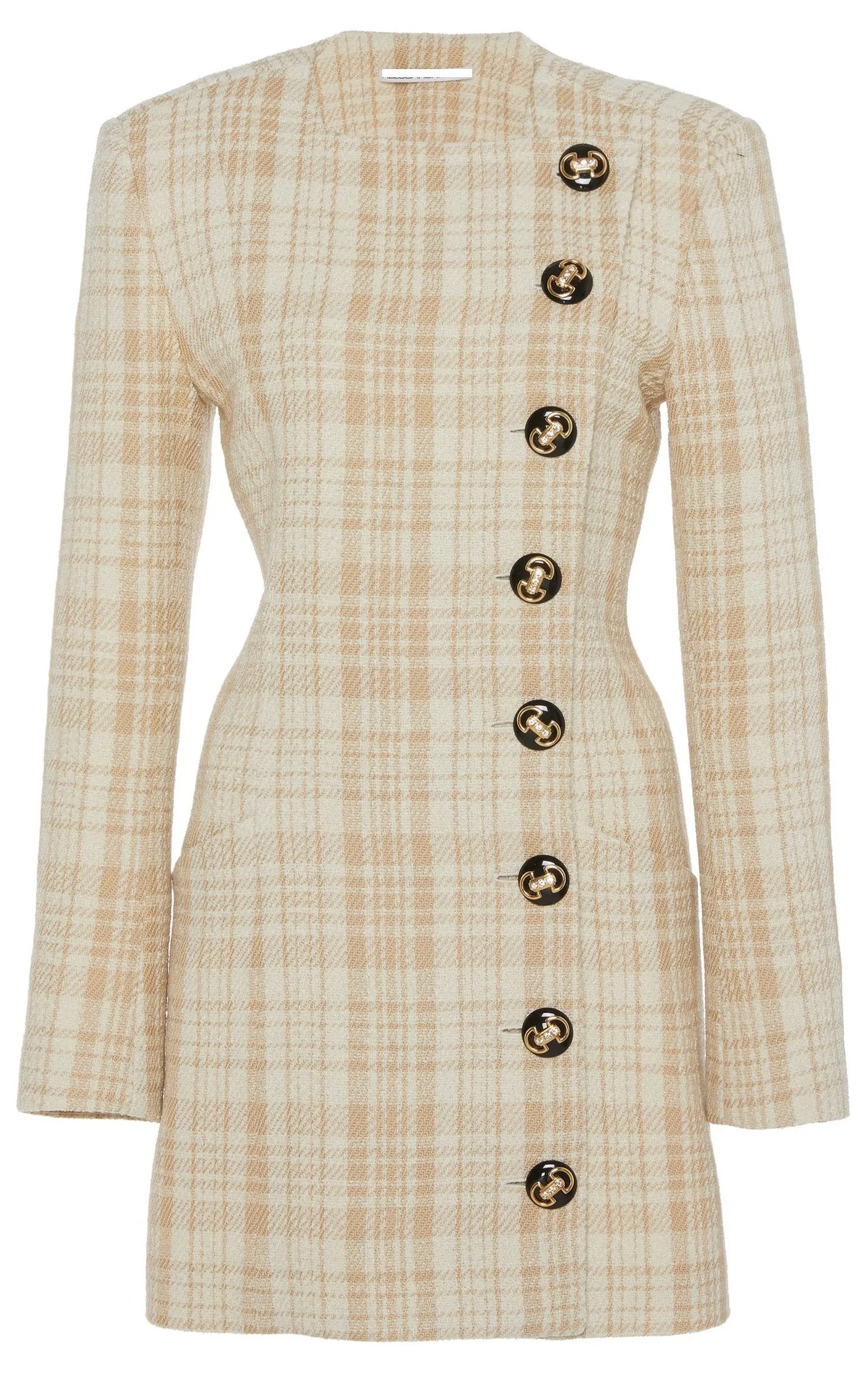 Button-Detail Tweed Mini Dress