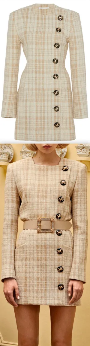 Button-Detail Tweed Mini Dress