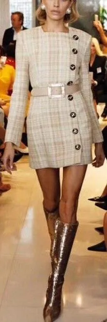 Button-Detail Tweed Mini Dress