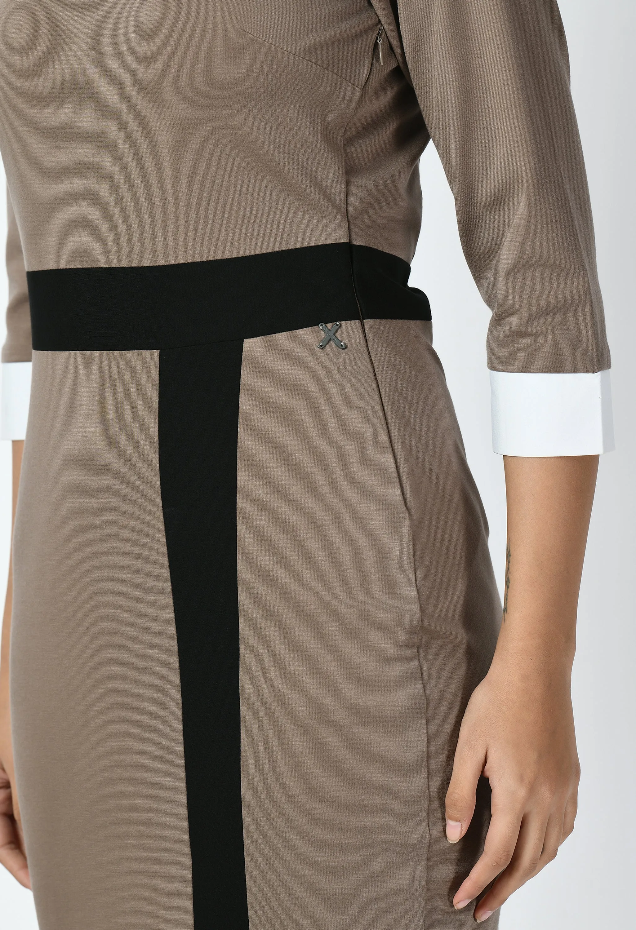 Camel Beige Paramount Shirt Blocked Sheath Dress