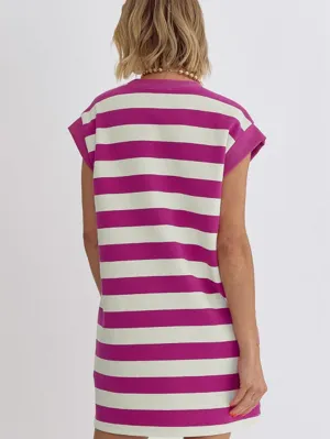 Cap Sleeve Striped T-Shirt Dress