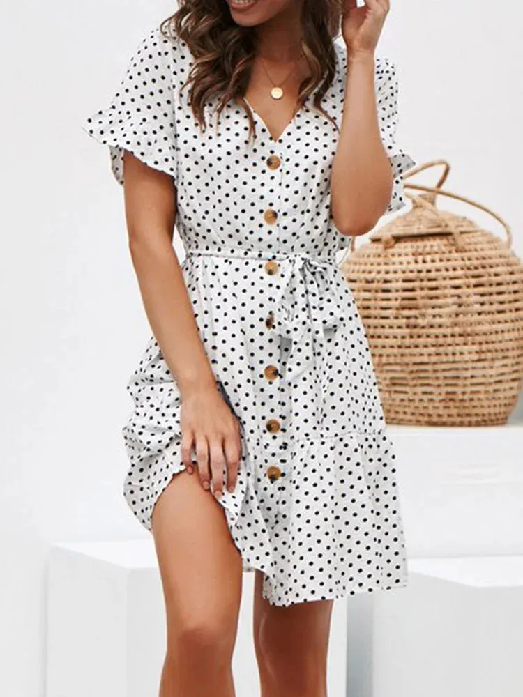Casual Short Sleeve Polka Dots Sundress