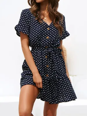 Casual Short Sleeve Polka Dots Sundress