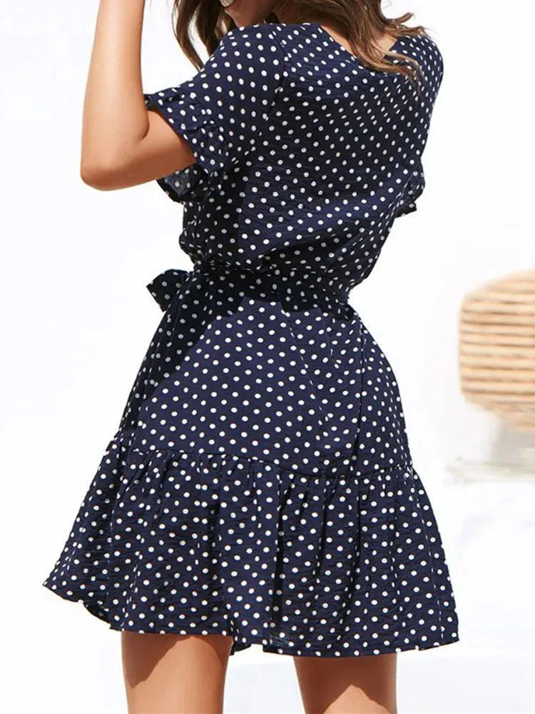 Casual Short Sleeve Polka Dots Sundress