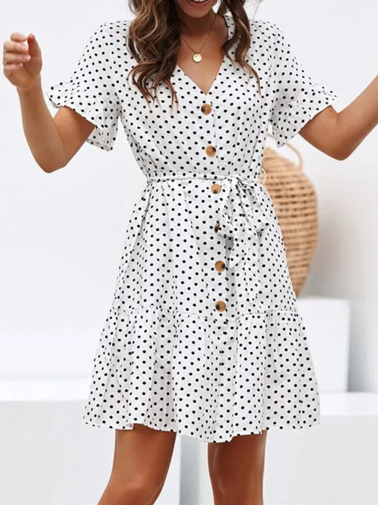 Casual Short Sleeve Polka Dots Sundress
