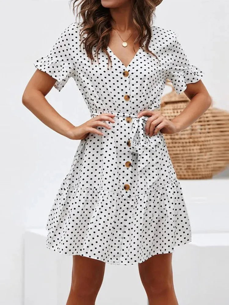 Casual Short Sleeve Polka Dots Sundress