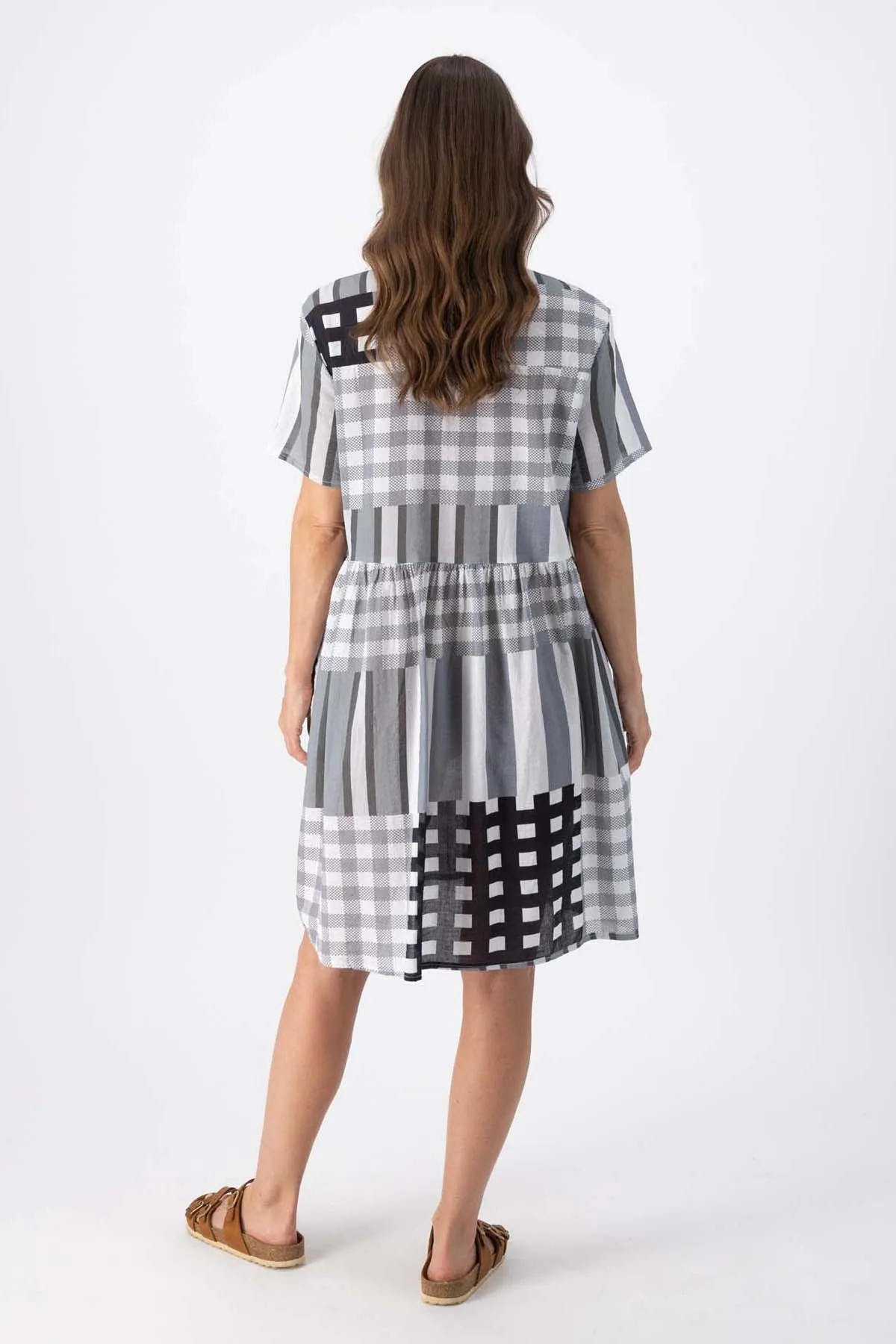 Central Park Villa Dress Black in Seersucker
