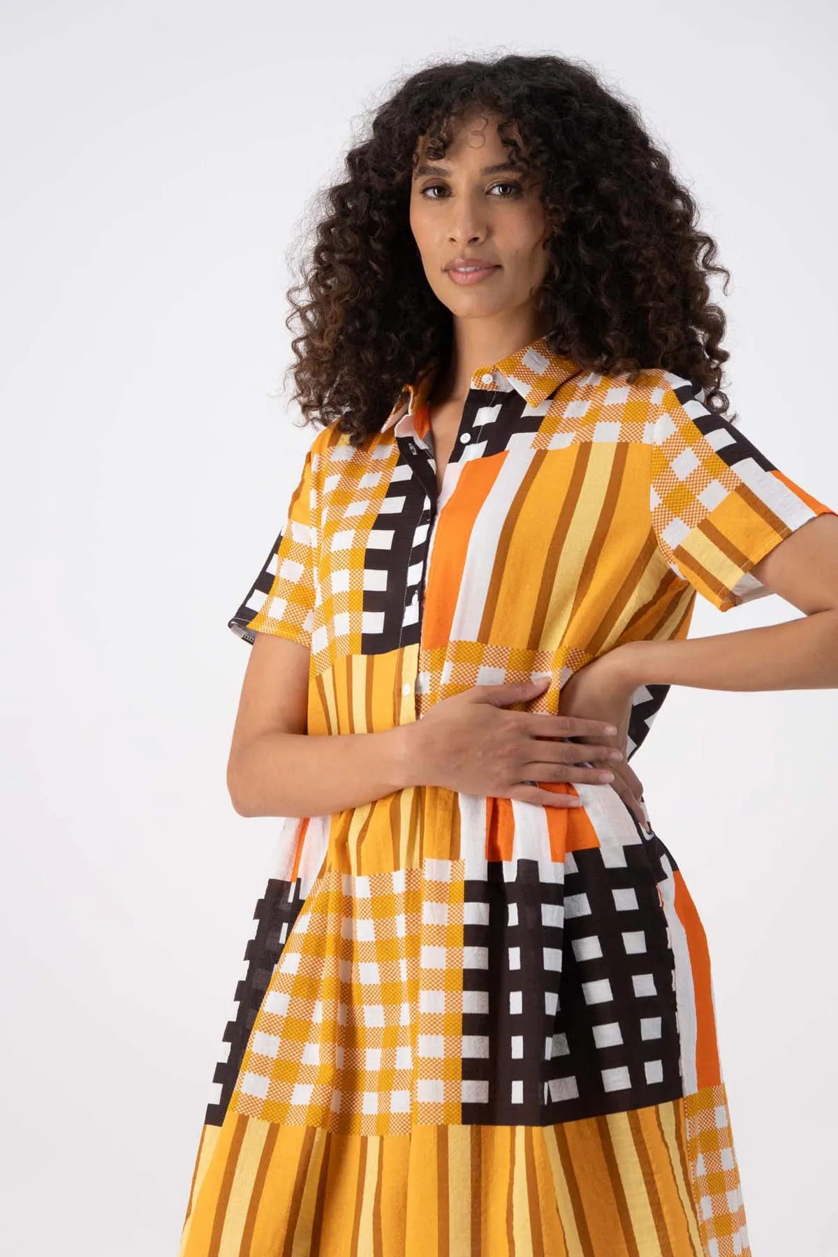Central Park Villa Dress Orange in Seersucker