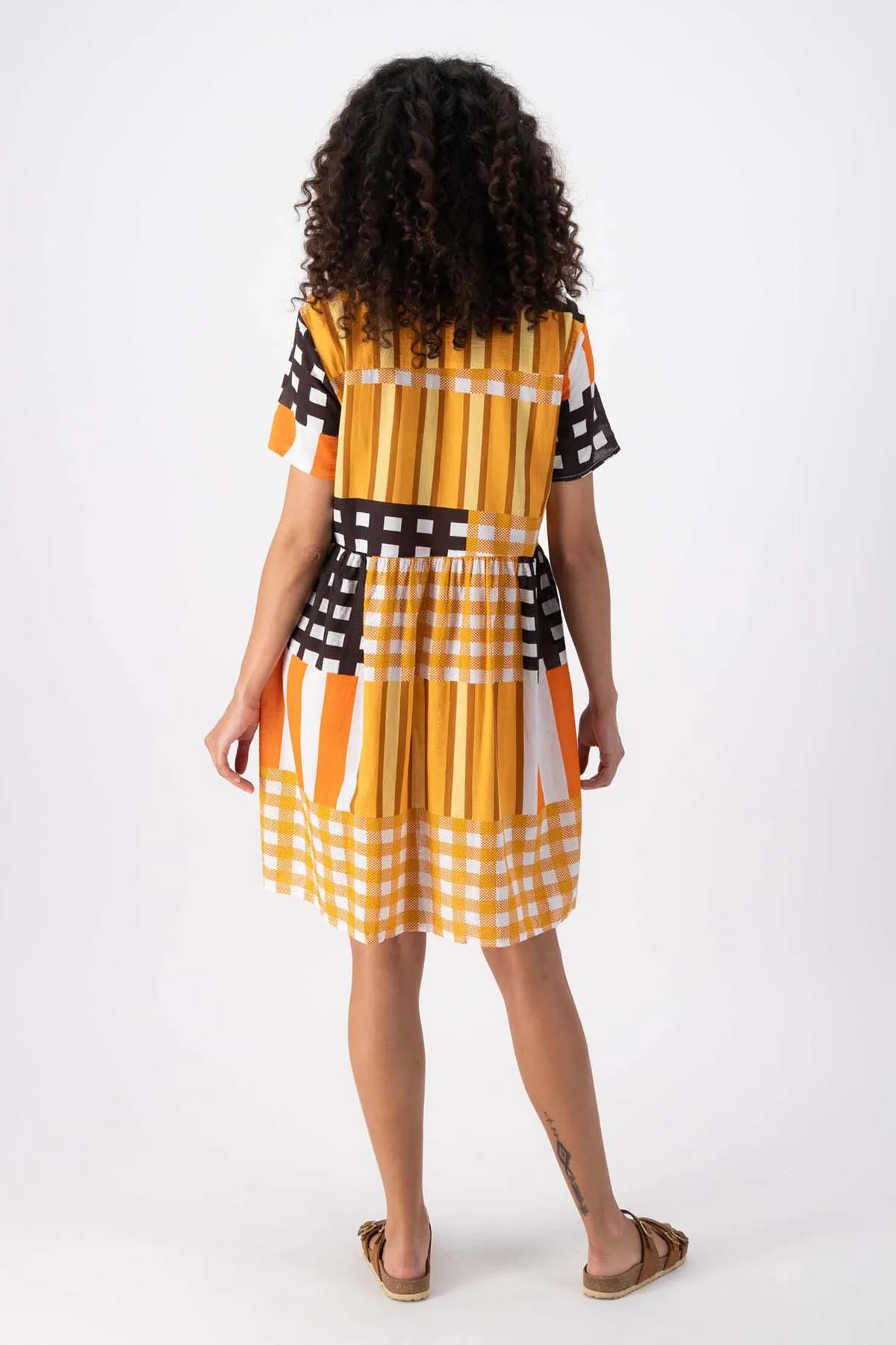Central Park Villa Dress Orange in Seersucker