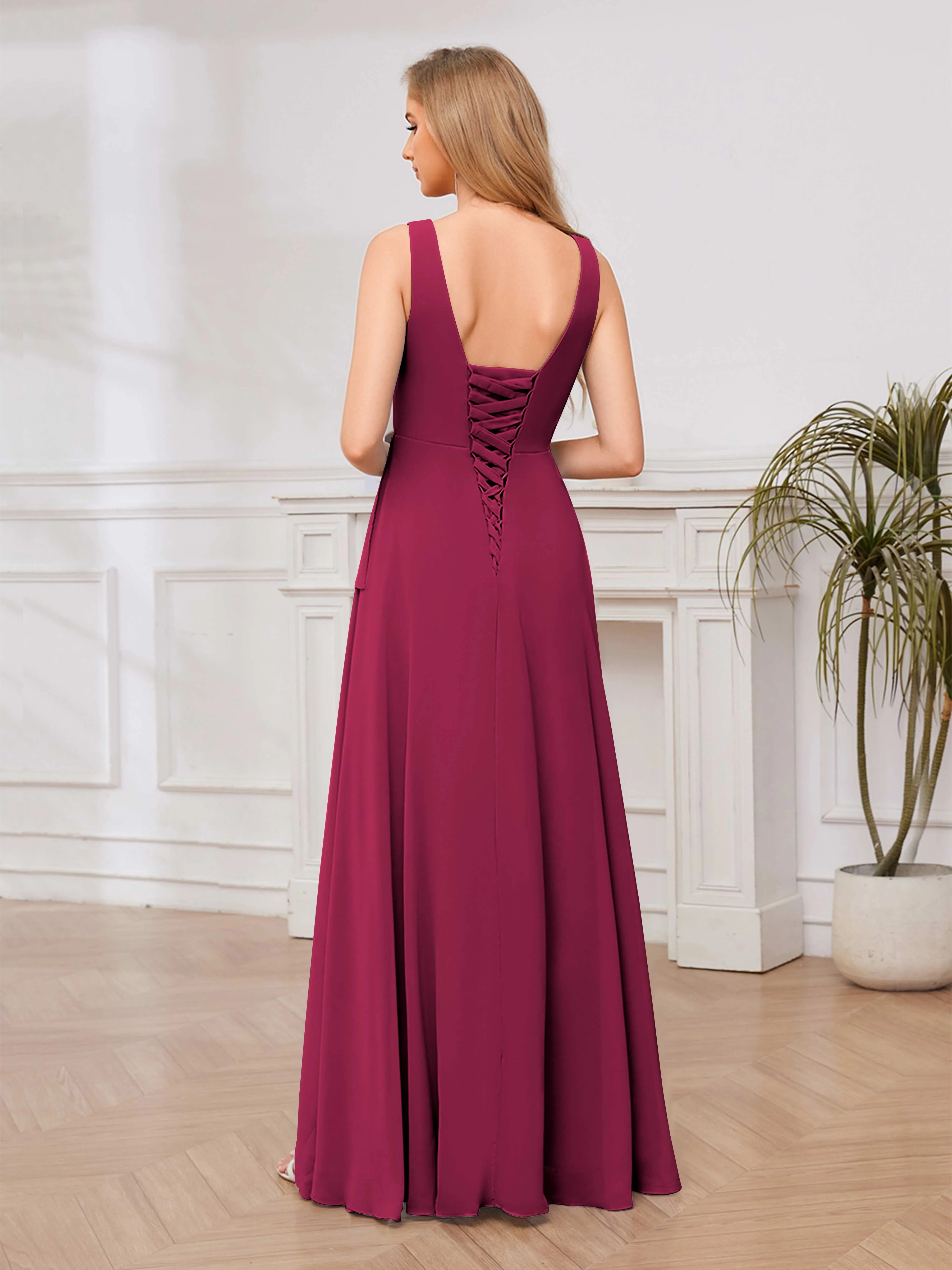 Chelsea Flowing A-Line Square Slit Long Chiffon Bridesmaid Dresses