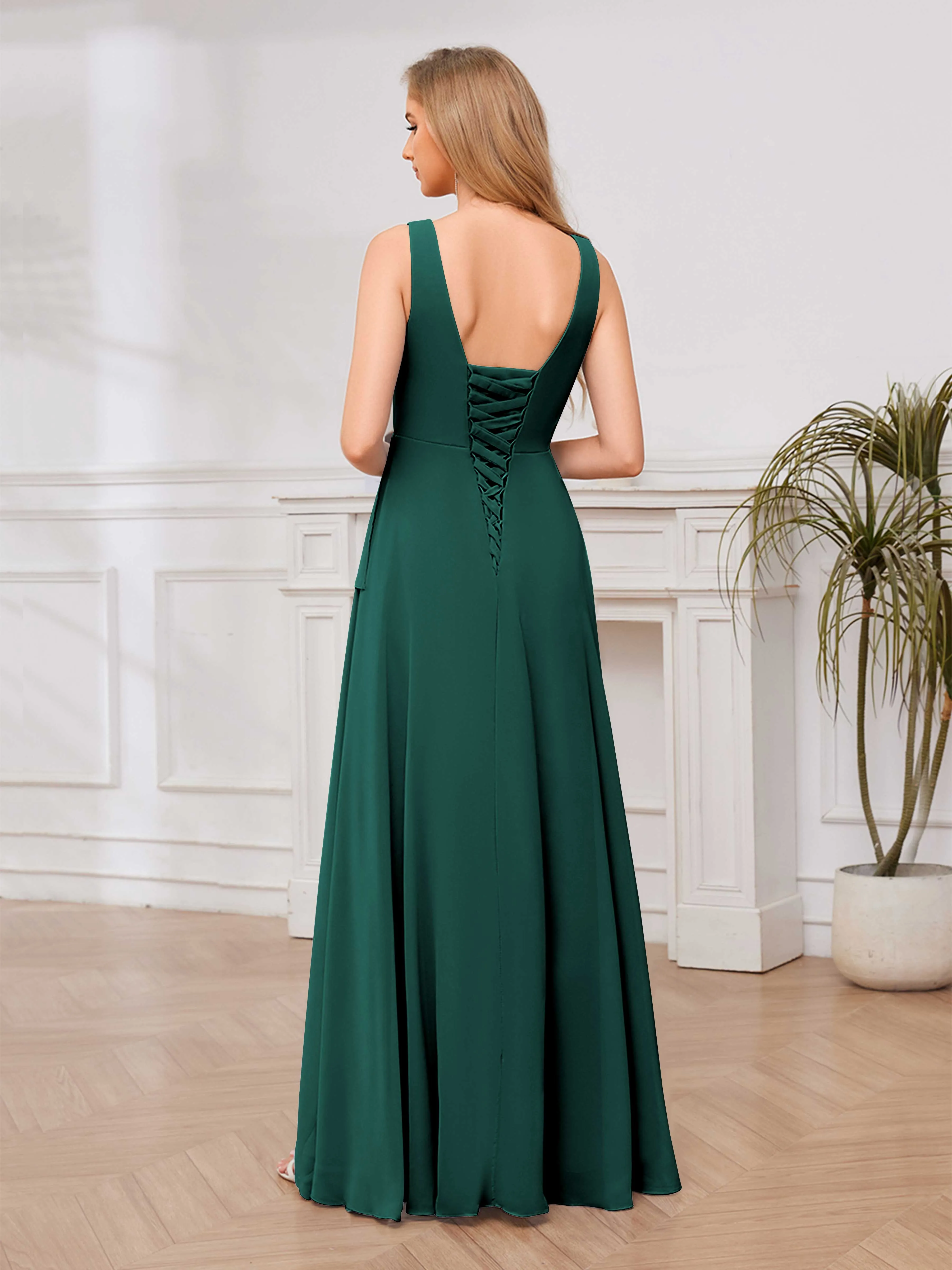 Chelsea Flowing A-Line Square Slit Long Chiffon Bridesmaid Dresses