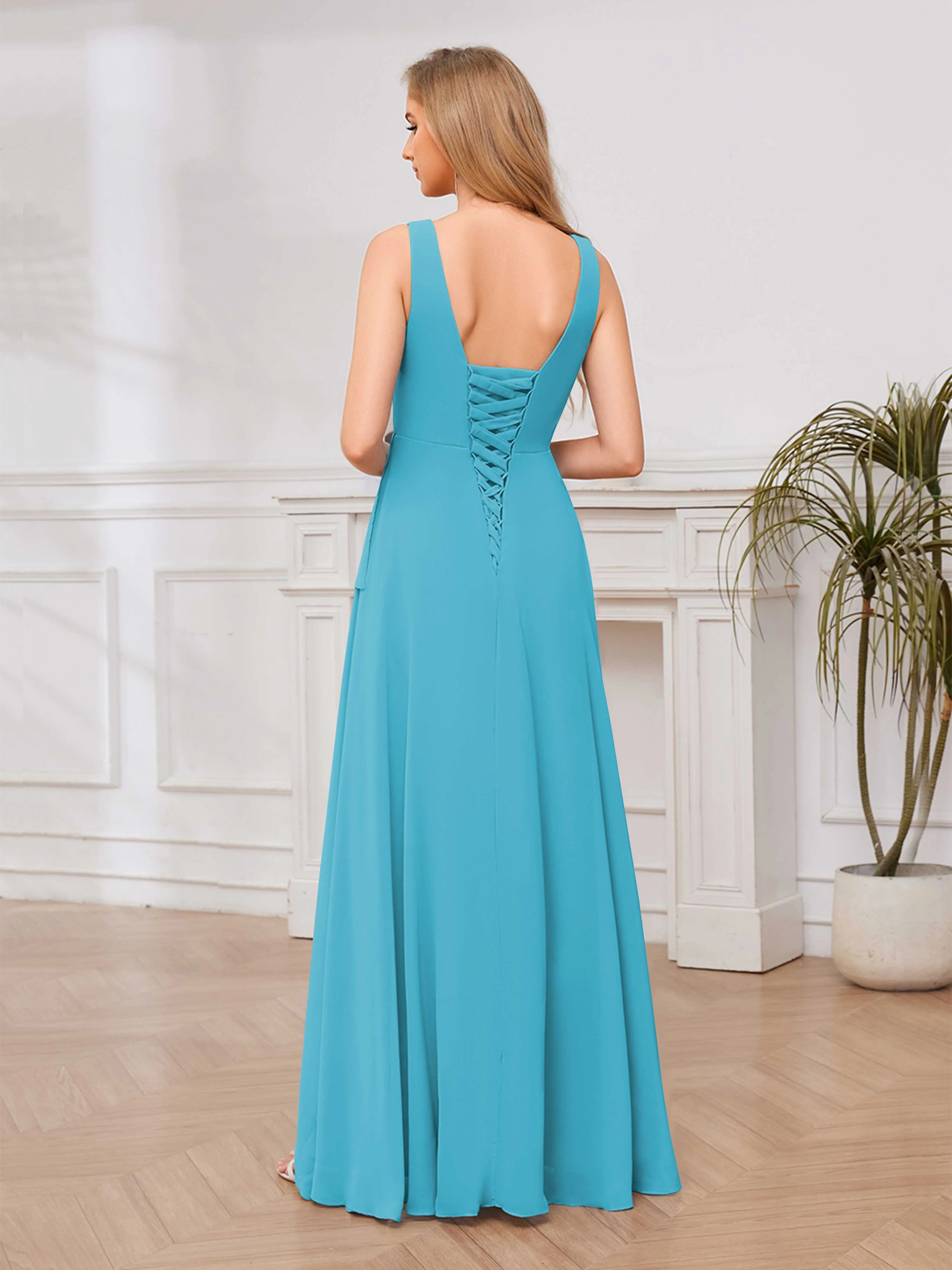 Chelsea Flowing A-Line Square Slit Long Chiffon Bridesmaid Dresses