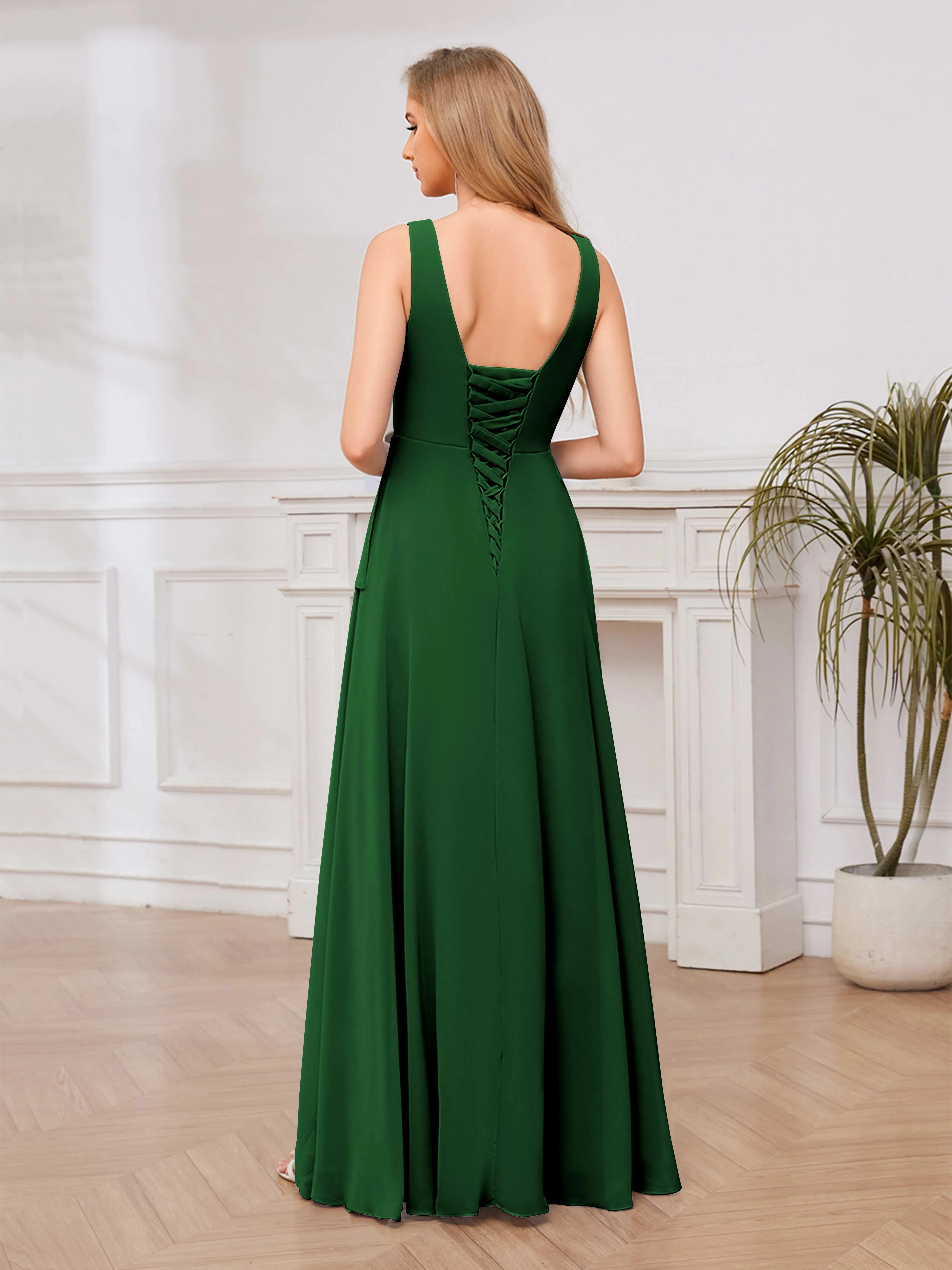 Chelsea Flowing A-Line Square Slit Long Chiffon Bridesmaid Dresses