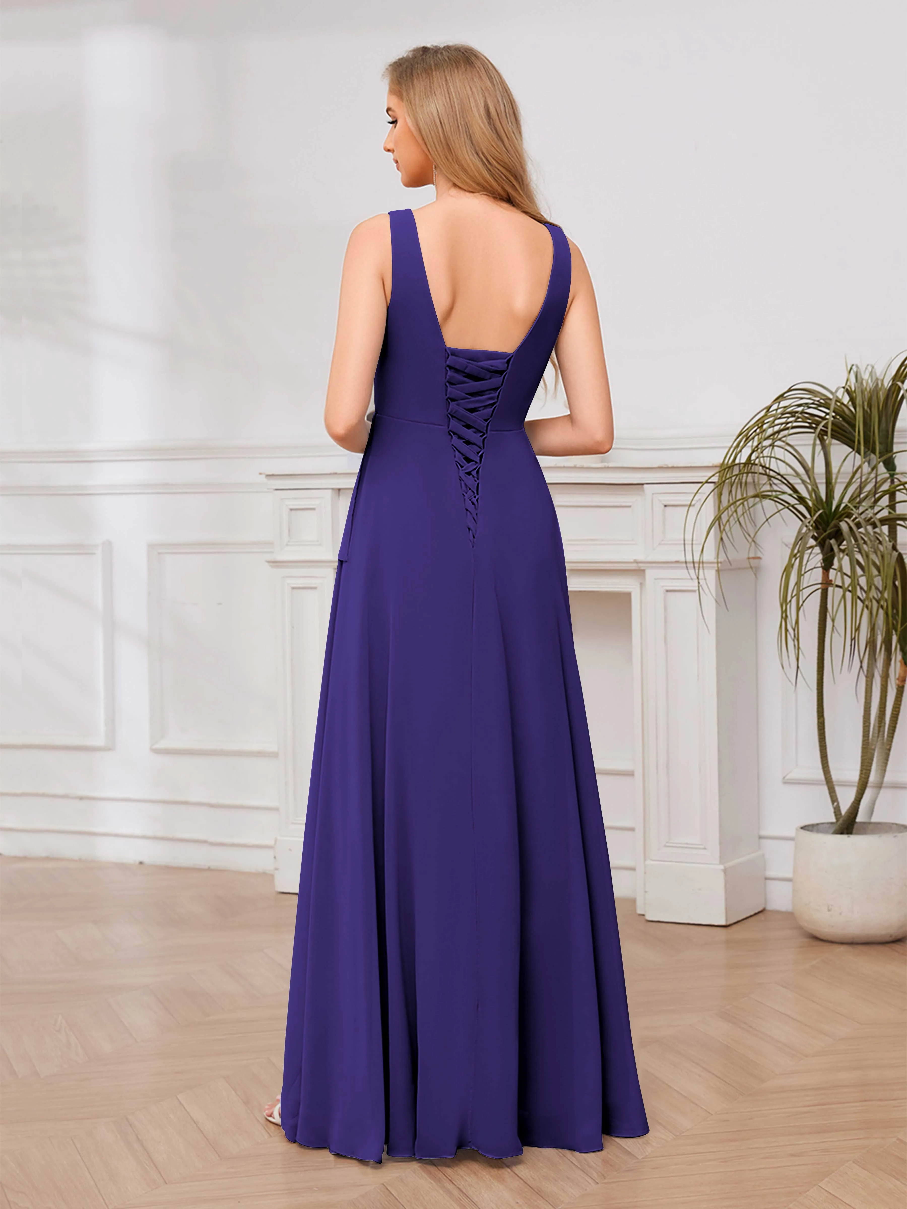 Chelsea Flowing A-Line Square Slit Long Chiffon Bridesmaid Dresses
