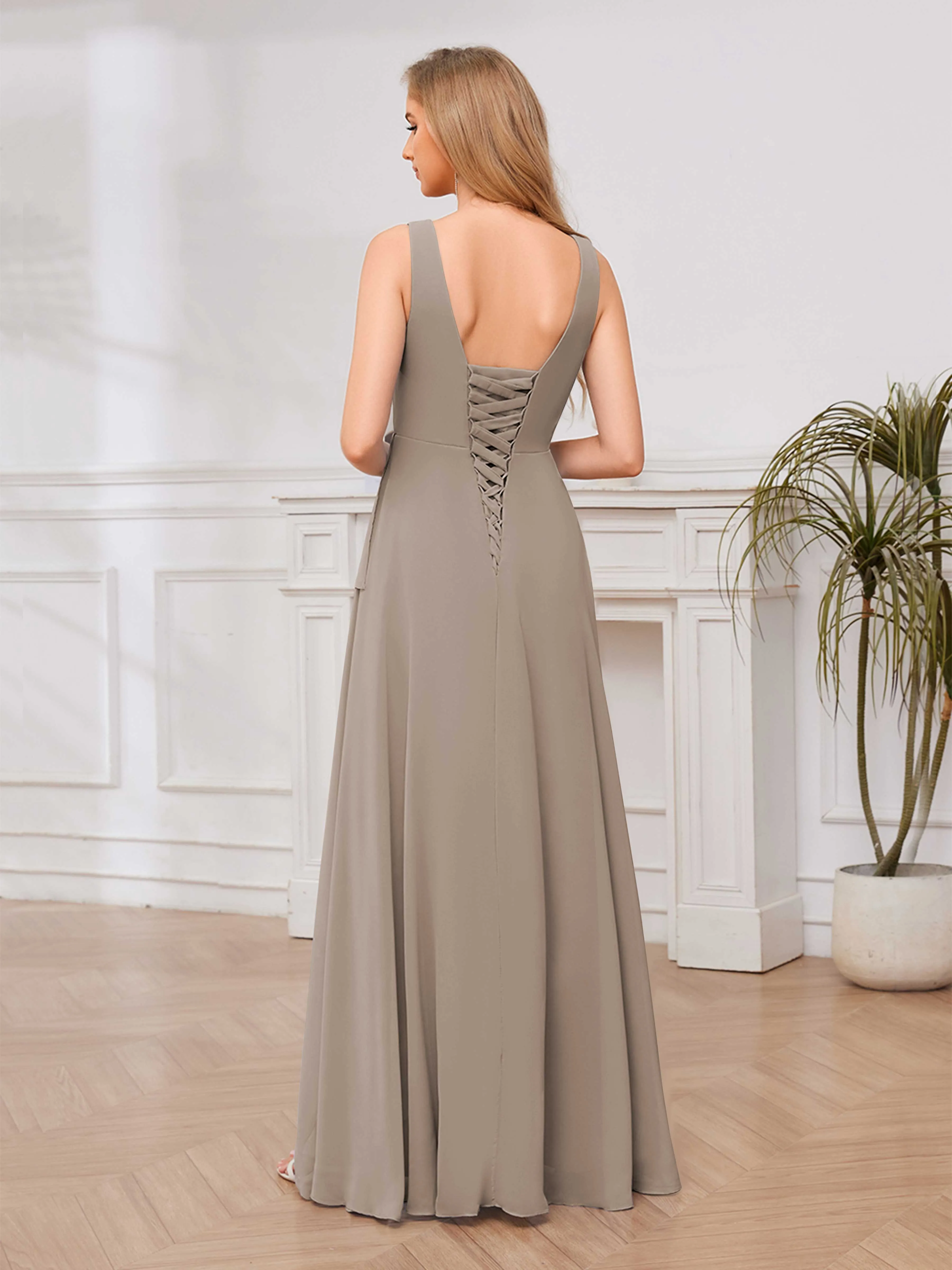 Chelsea Flowing A-Line Square Slit Long Chiffon Bridesmaid Dresses