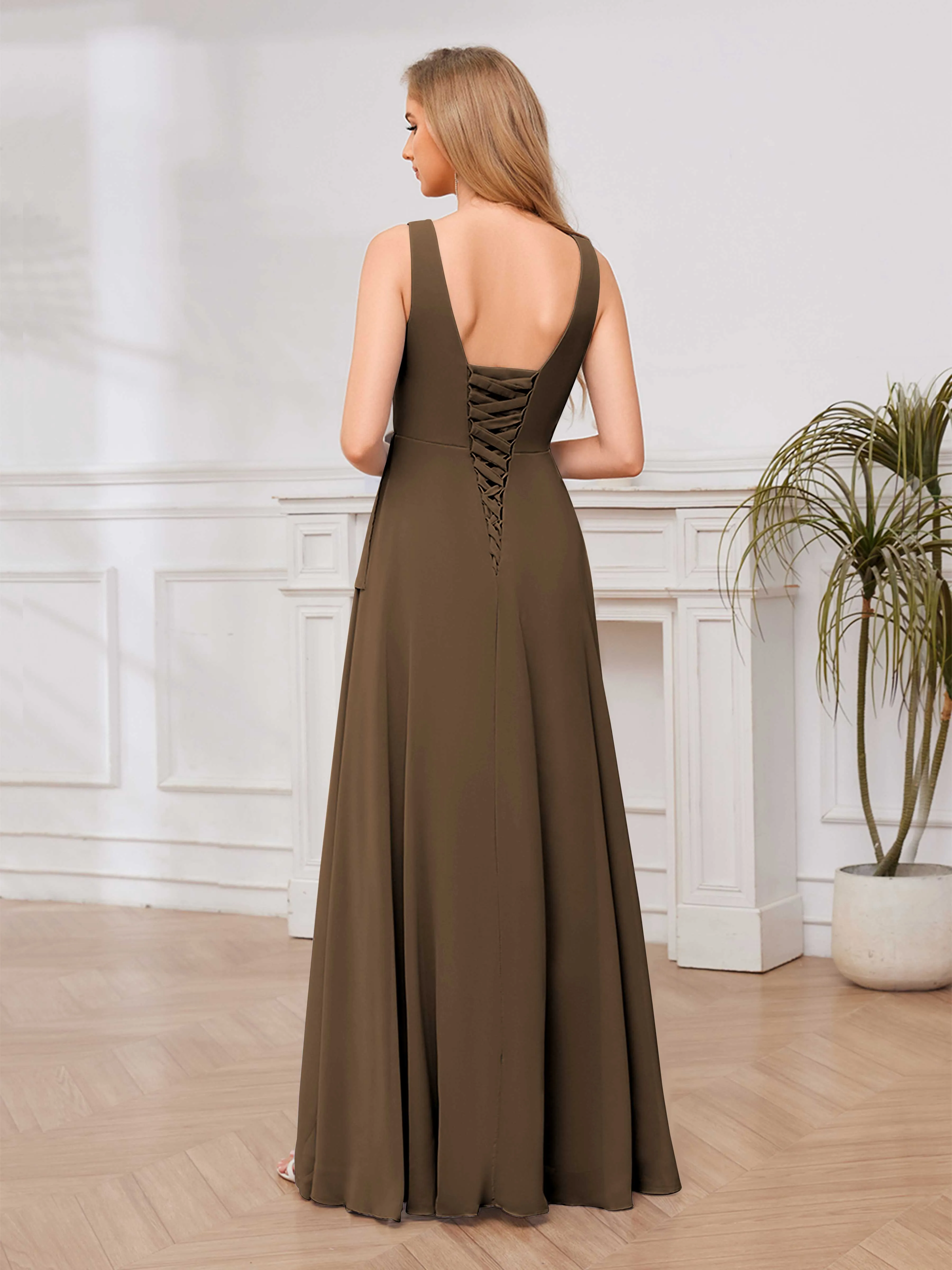 Chelsea Flowing A-Line Square Slit Long Chiffon Bridesmaid Dresses