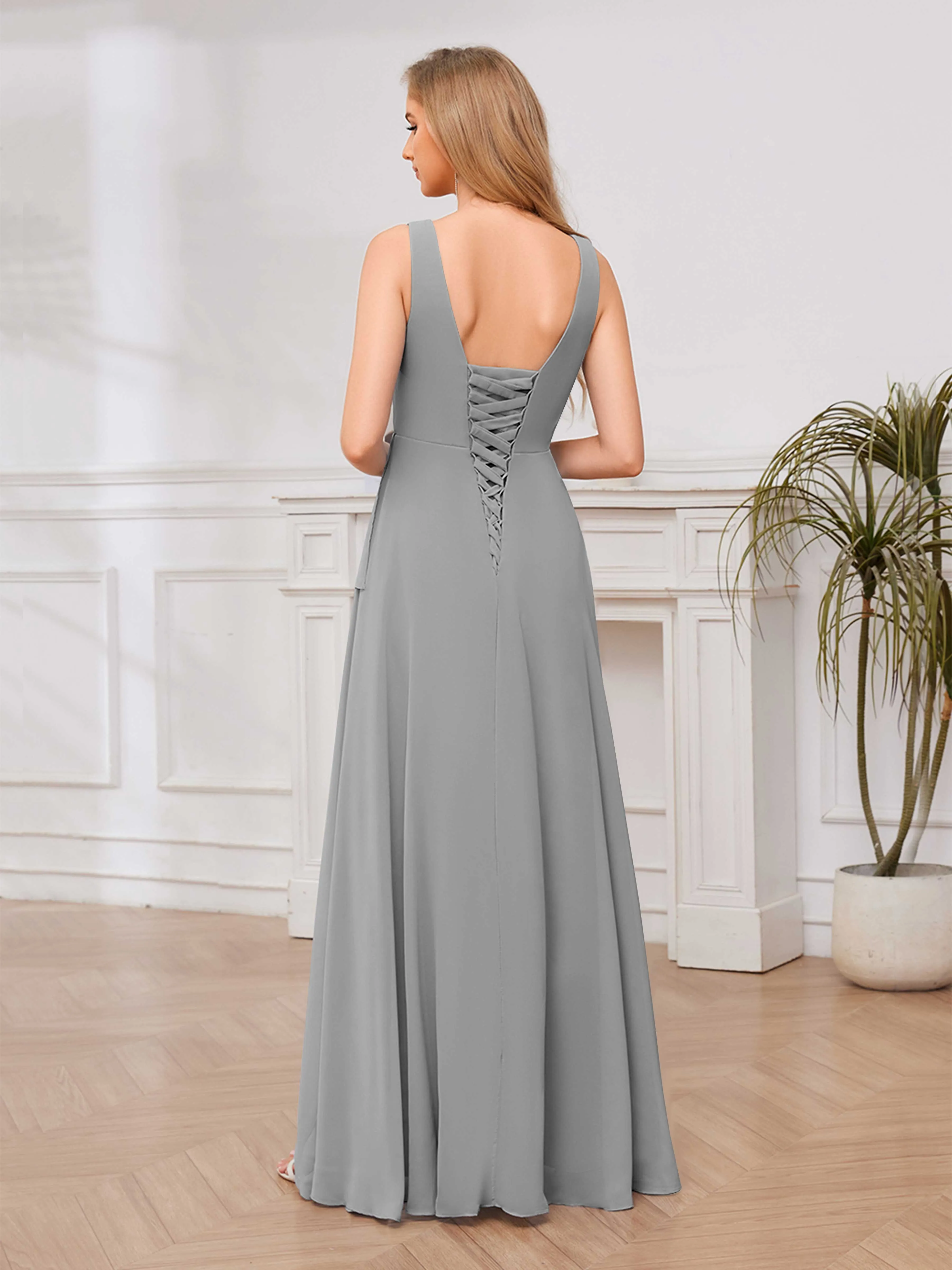 Chelsea Flowing A-Line Square Slit Long Chiffon Bridesmaid Dresses